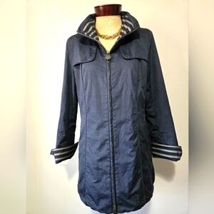 CREENSTONE DENMARK Navy Blue Jacket with Hidden Hood, Silver Lining. Size 38/Med